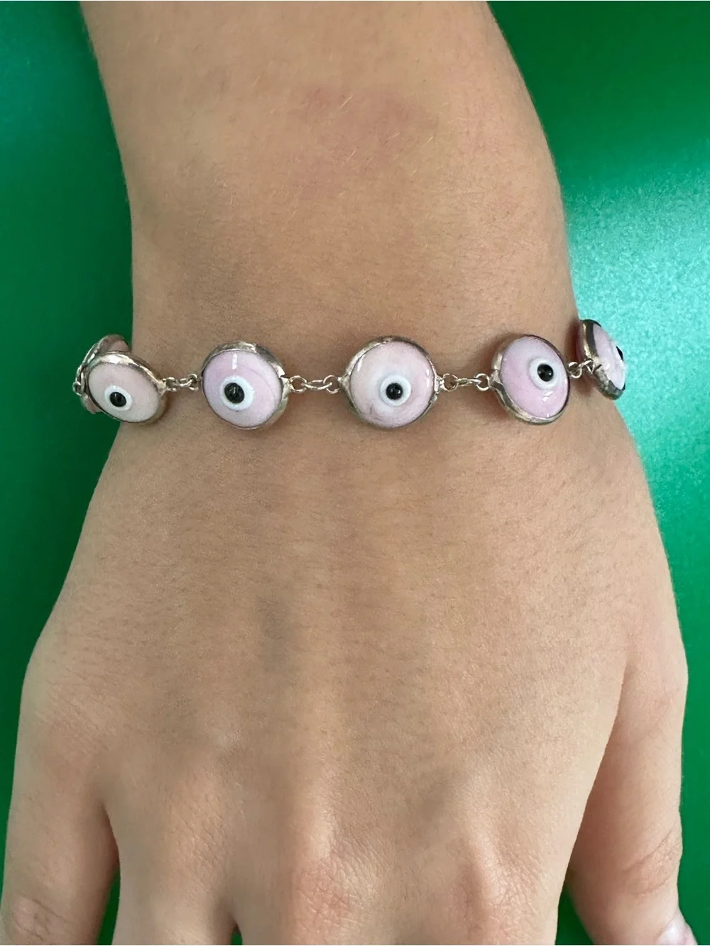 925 Sterling silver Pink Muranum glass Eye Link Bracelet